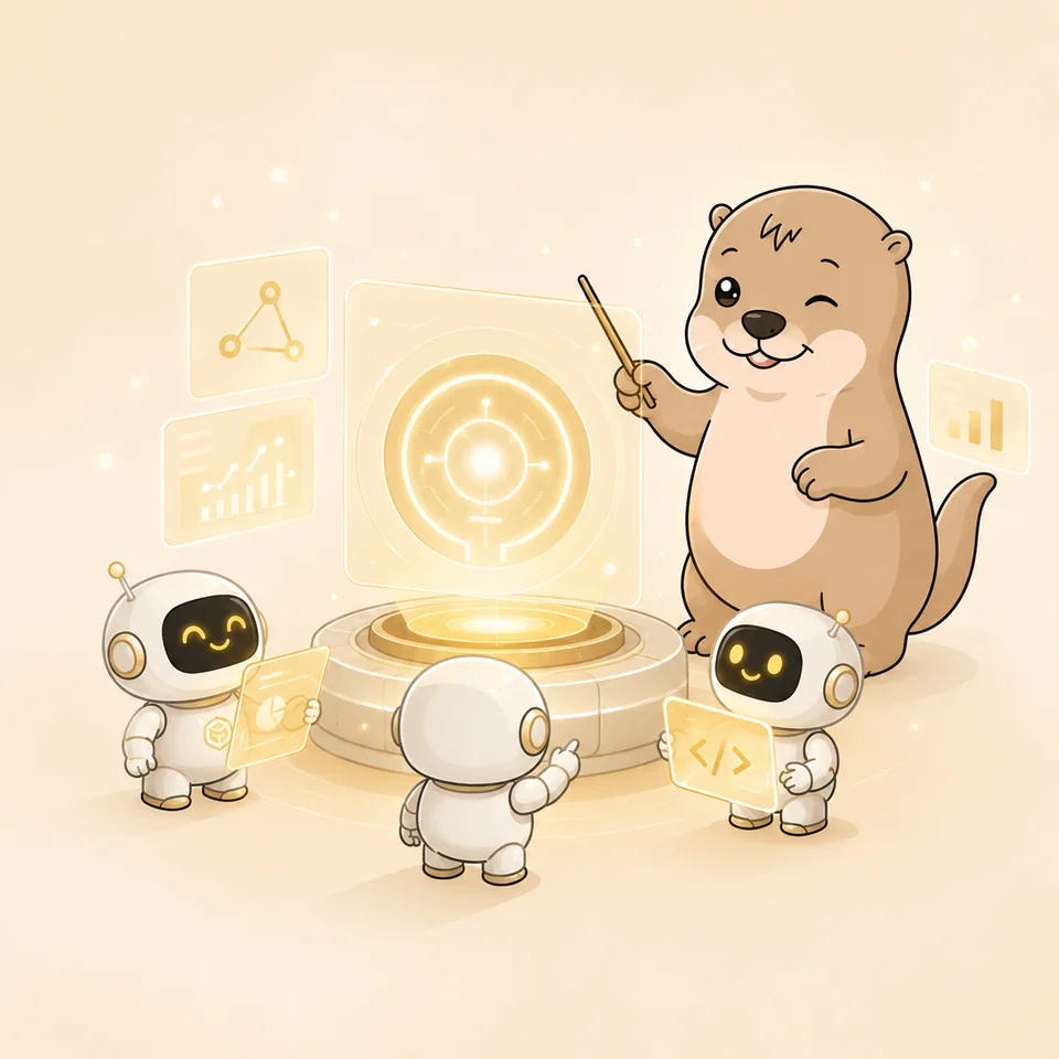 Campaign illustration with AI assistants learning from a guide